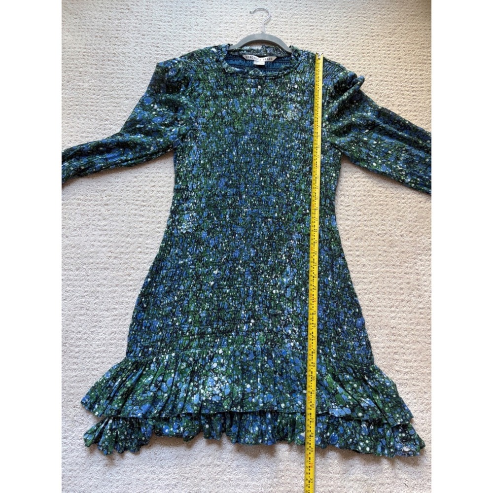 Veronica Beard Farha Mini Dress 10 Blue Green Smocked Botanical Boho - Picture 7 of 8